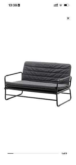 IKEA bäddsoffa svart metallstomme grå klädsel