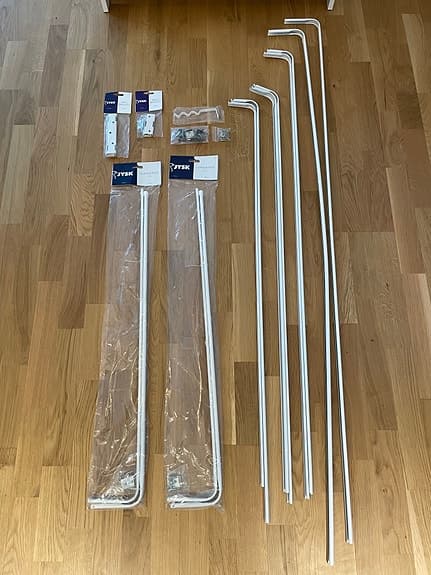 Jysk 6 st set Gardinstänger vit metall & tillbehör