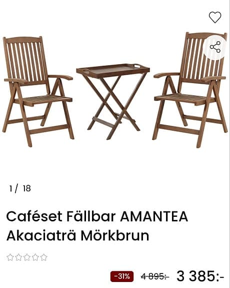 Rejäla trädgårdsmöbler 2 stolar 1 bord