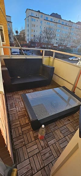 Utemöbel soffa och bord konstrotting svart med glasskiva