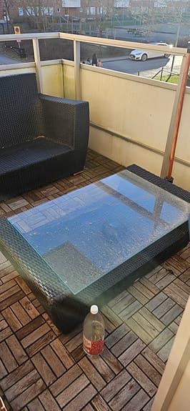 Utemöbel soffa och bord konstrotting svart med glasskiva