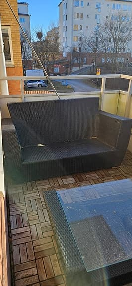 Utemöbel soffa och bord konstrotting svart med glasskiva