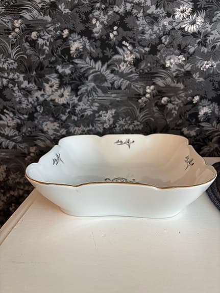 Lidköping serveringsfat och skål porslin vit med blommönster