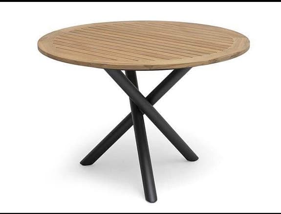 Ekeryd 110cm Matbord runt trä med svart metallunderrede