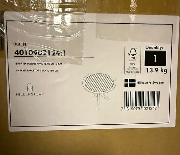 Ekeryd 110cm Matbord runt trä med svart metallunderrede