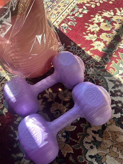 Hantelset och träningsmatta lila