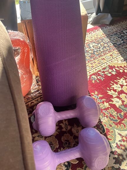 Hantelset och träningsmatta lila