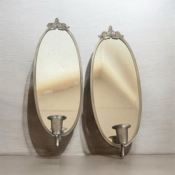 2 st eleganta spegellampetter / ljusplåtar i tenn