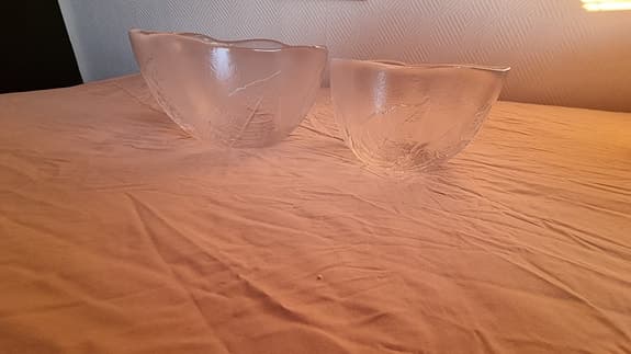 ✨ 2 st retro glasskålar med lövdekor – fint skick! ✨