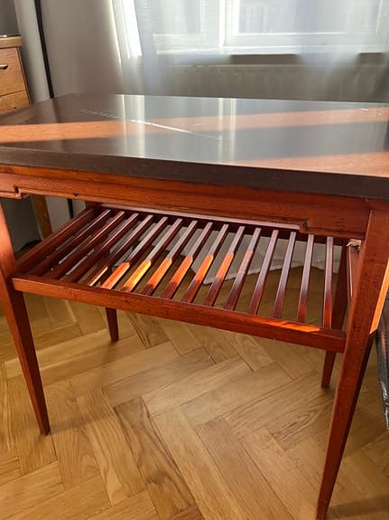 Vintage sido/sängbord i mahogny + svensk kalksten