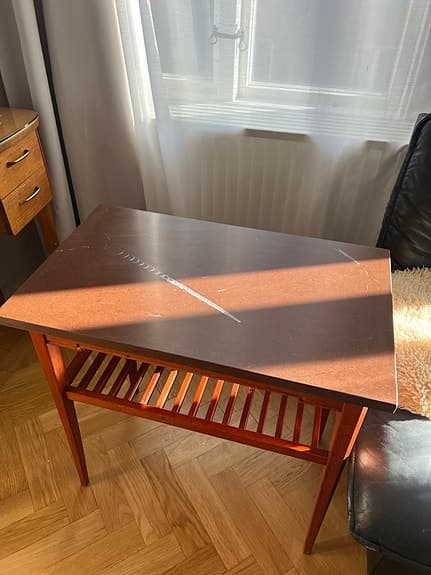 Vintage sido/sängbord i mahogny + svensk kalksten