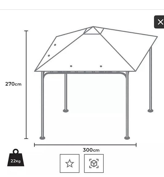 Paviljong 3x3 m vit stålkonstruktion