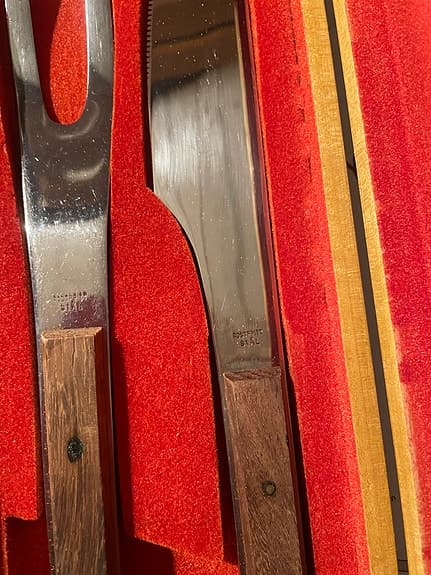Rostfritt stål trancherset med trähandtag i etui - Vintage