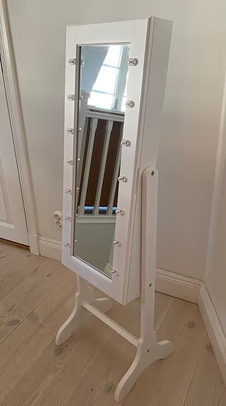 Spegel med smyckesförvaring vit belysning