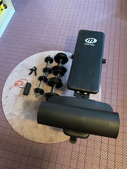 Master Fitness träningsbänk med hantlar