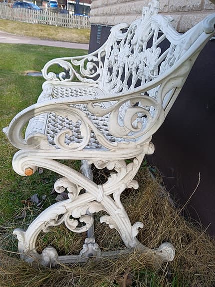 Trädgårdsbänk gjutjärn vit, Coalbrookstil
