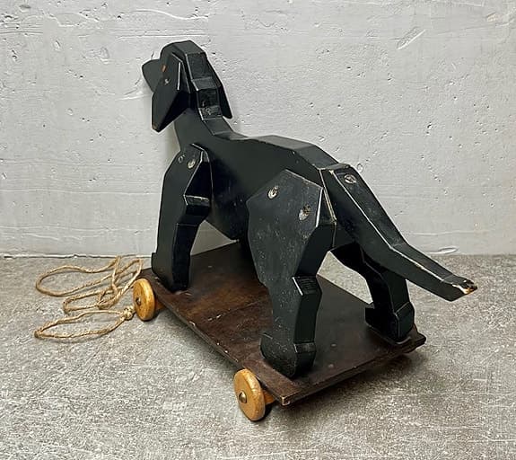 Vintage Leksakshund på hjul – märkt Julen 1942