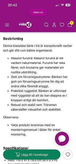 Bänk förvaring massiv furu natur 110 x 41 x 76,5 cm