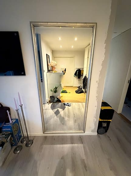 Stor exklusiv spegel 90x190 cm – träram med antik silverfinish
