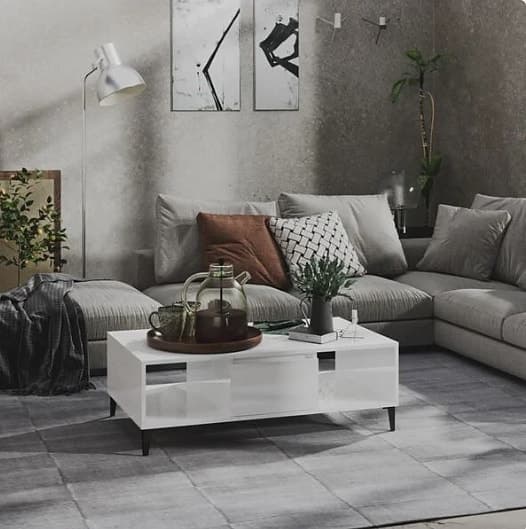 NYTT soffbord vit högglans med förvaring – stilrent & modernt