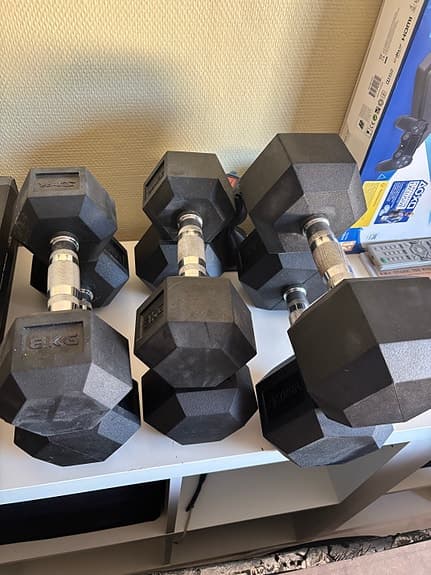 Master träningsbänk, hexagon hantlar, gymstick bänkpress med vikt plattor