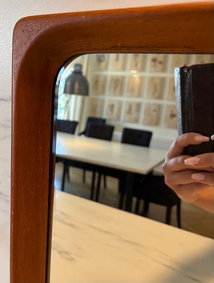 Retro teakspegel Glasmäster Markaryd 50-60-tal Höjd 45cm Bredd 38cm Djup 3,5cm