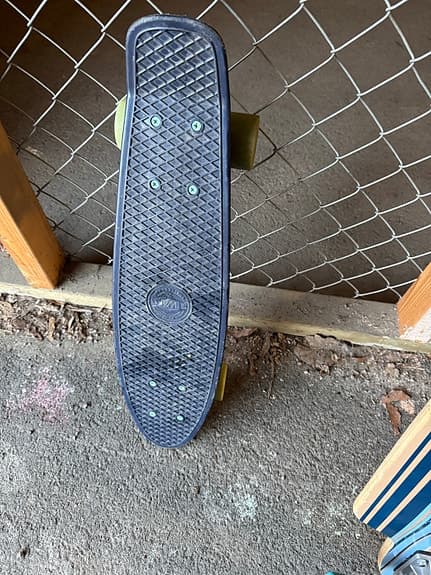 Hudora longboard trä flerfärgad med blå hjul + Penny cruiser skateboard