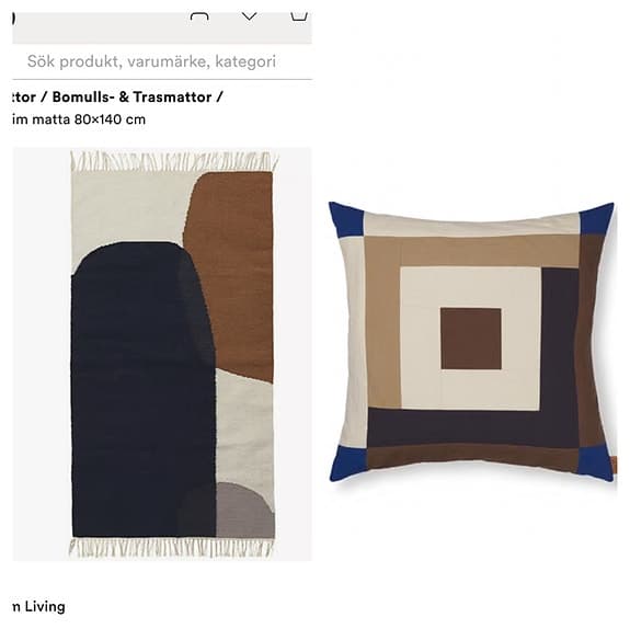 Ny med lapp! Ferm Living matta väggbonad och kuddfodral nypris 2000kr