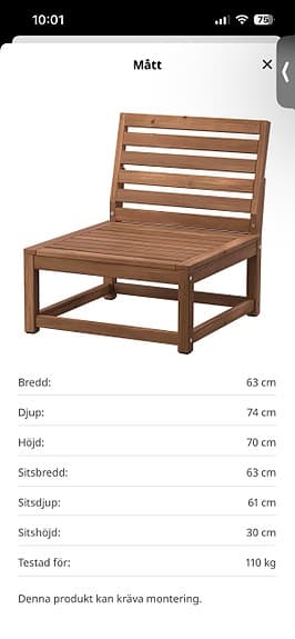 Ikea NÄMMARÖ utomhusfåtölj med dynor