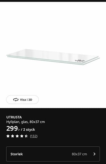 Ikea Utrusta hyllplan glas 80x37 cm 6st