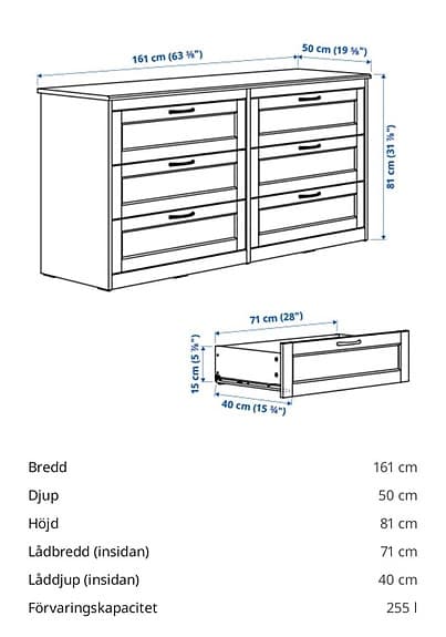 Songesand 6 lådig byrå med marmor foliering.