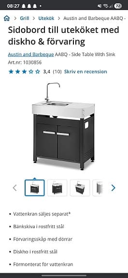 Sidobord till utekök/grill med diskho