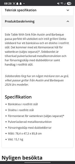 Sidobord till utekök/grill med diskho