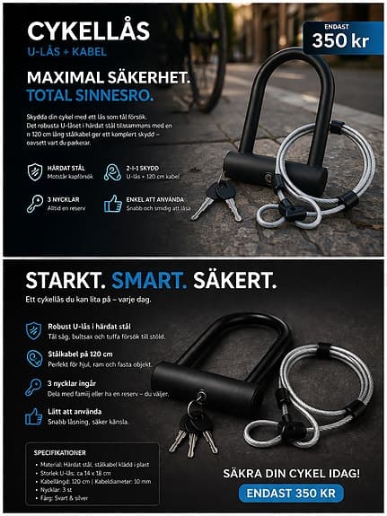 Cykellås bygellås med vajer och fäste svart