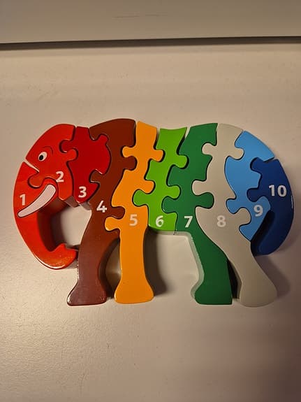 Träpussel elefant flerfärgad