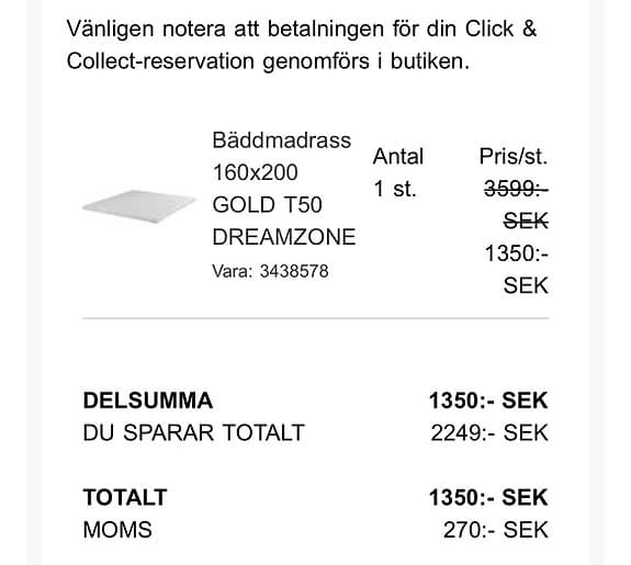 Jysk Dreamzone Gold T50 bäddmadrass 160x200 vit