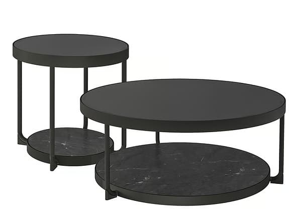 FRÖTORP Soffbord/sidobord, set om 2, antracit marmormönstrad/svart glas