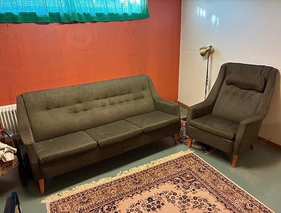 Dux soffa tresits samt fåtölj. Ljungs industrier. 1950-tal