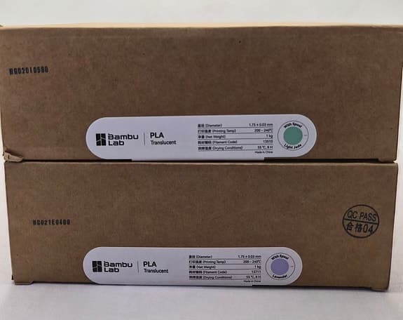 Bambu lab translucent pla light jade & lavender