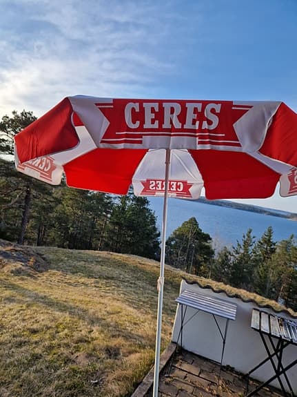 Ceres parasoll röd vit 180cm