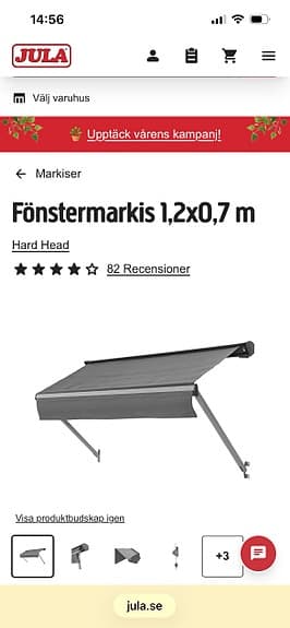 Markiser 1,6 x 0,7 m och 1,2 x 0,7 m grå