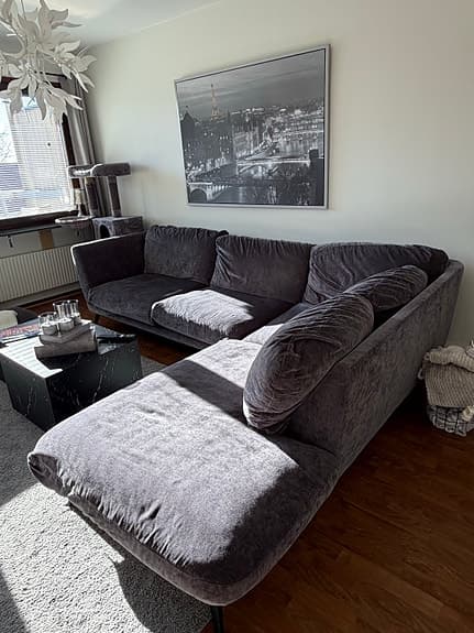 Divan hörnsoffa mörkgrå tyg