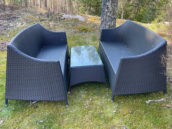 Trädgårdssoffgrupp konstrotting svart med bord