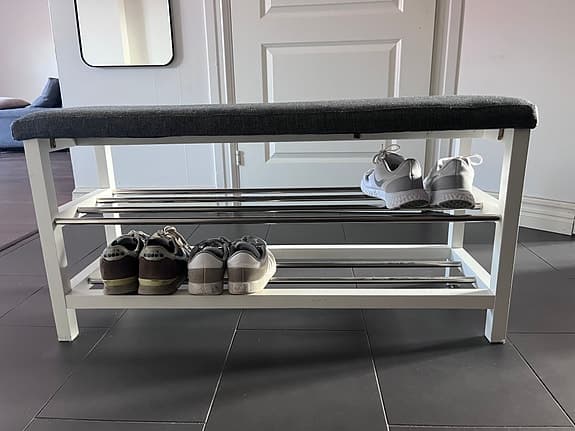Bänk med skoförvaring vit med grå dyna