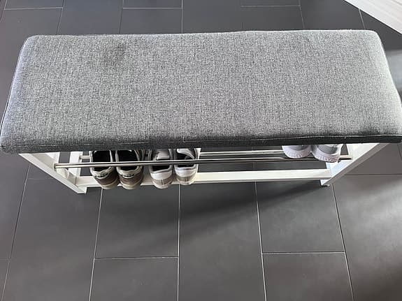 Bänk med skoförvaring vit med grå dyna