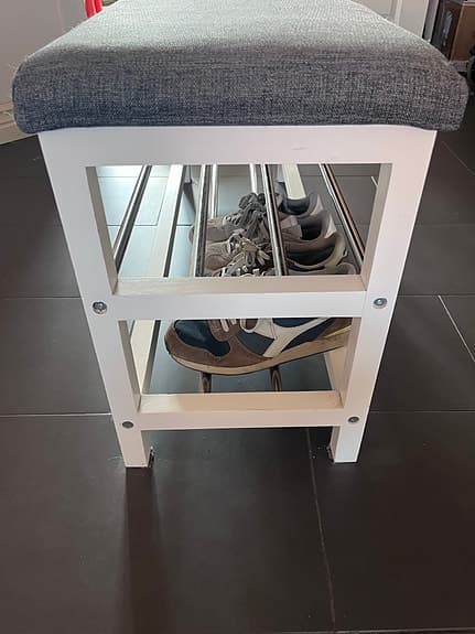 Bänk med skoförvaring vit med grå dyna