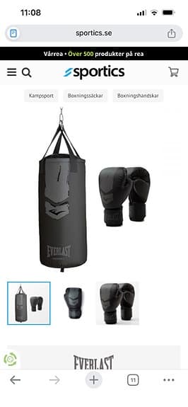 Everlast boxningssäck med handskar svart