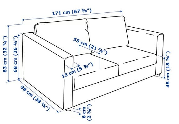 IKEA Vimle soffa med fotpall och 2 nackkuddar i rött tyg