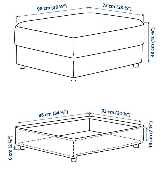 IKEA Vimle soffa med fotpall och 2 nackkuddar i rött tyg