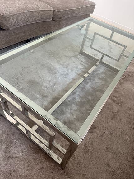 Soffbord glas silver L 120 cm höjd 55 cm bredd 60 cm